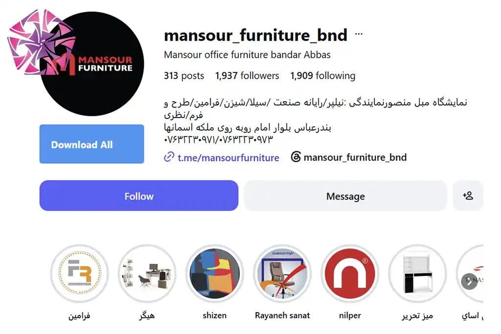 صفحه اینستاگرام مبل منصور